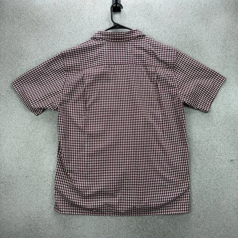 Patagonia Mens XL Short Sleeve Gingham Seersucker Button Down Shirt Burgundy - Picture 5 of 9